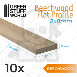 Beechwood flat profile bukowe 8x250mm 10 szt.