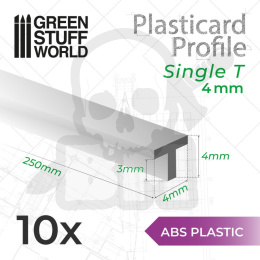 ABS Plasticard - T-Profile 4mm x10
