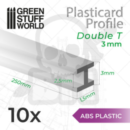 ABS Plasticard - Profile DOUBLE-T 3 mm x10