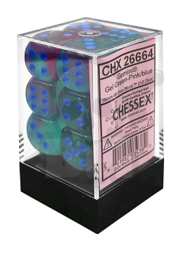 Kość - kostka K6 16 mm Kostki gemini spot Gel Green-Pink/blue Luminary
