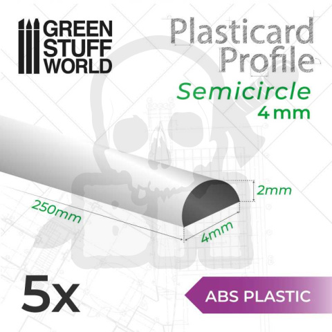 ABS Plasticard - Profile SEMICIRCLE 2x4mm 10 szt.