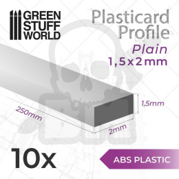 ABS Plasticard - Profile RECTANGLED ROD 1.5x2 mm x10
