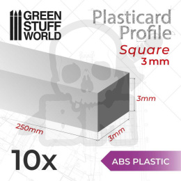 ABS Plasticard - Profile SQUARED ROD 3mm x10