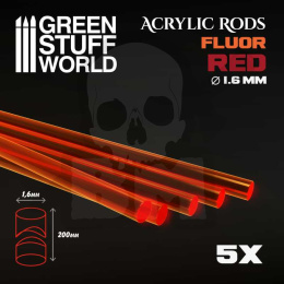 Acrylic Rods - Round 1.6 mm Fluor RED-ORANGE x5