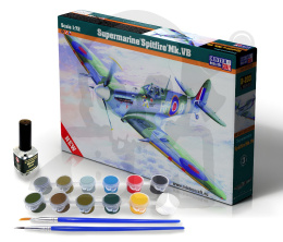 Mistercraft D-203 Starter Set Spitfire Mk.Vb 1:72 + farbki 2 pędzelki klej