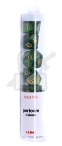 Kości RPG 7 szt. Perłowe - Zielone K4 6 8 10 12 20 i 00-90