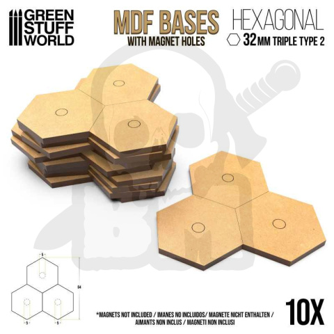 MDF Triple Hex bases 32mm - Type 2 x10