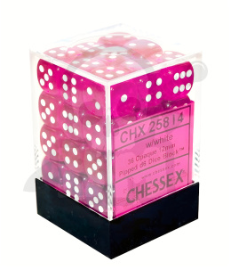 Kostki K6 12mm Translucent Pink white 36szt. +pudełko