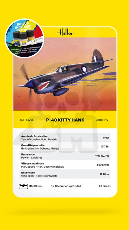 Heller 56266 Starter Set Curtiss P-40 Kitty Hawk 1:72
