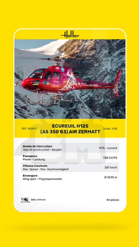 Heller 80490 Ecureuil H125 (AS 350 B3) Air Zermatt 1:48 Heller 80490 Ecureuil H125 (AS 350 B3) Air Zermatt 1:48