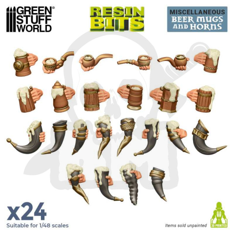 3D printed set - Beer Mugs and Horns - kufle i rogi 24 szt.