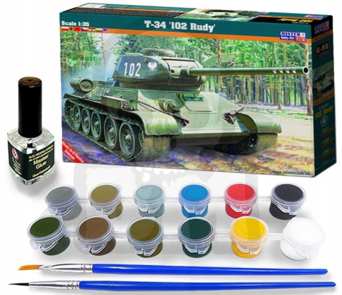Mistercraft G-95 T-35/85 Rudy 102 1:35 zestaw z farbkami pędzelkami klejem Mistercraft G-95 T-35/85 Rudy 102 1:35 zestaw z farbkami pędzelkami klejem