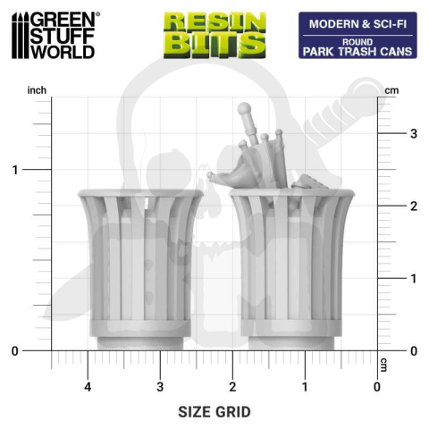 3D printed set Park Trash Cans Round Okrągłe parkowe kosze na śmieci 4 szt