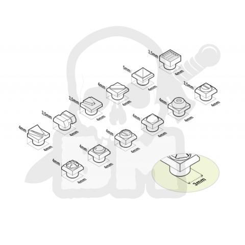 3D printed set - Mecha Detail Parts - Square Rivets with 3 mm Gundam Pegs