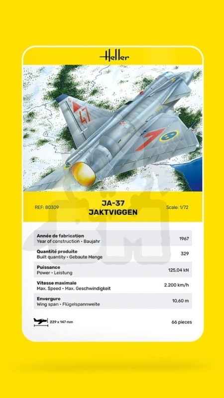 Heller 80309 Szwedzki samolot myśliwski JA 37Jaktviggen - 1:72