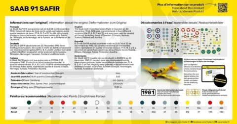 Heller 80287 Szwedzki samolot szkolny SAAB Safir 91 - 1:72