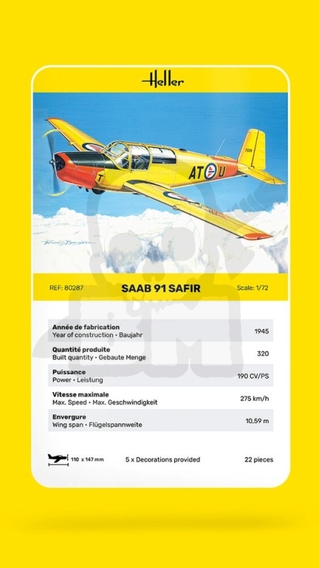 Heller 80287 Szwedzki samolot szkolny SAAB Safir 91 - 1:72