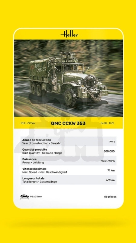 Heller 79996 Model samochodu ciężarowego GMC CCKW 353 - 1:72