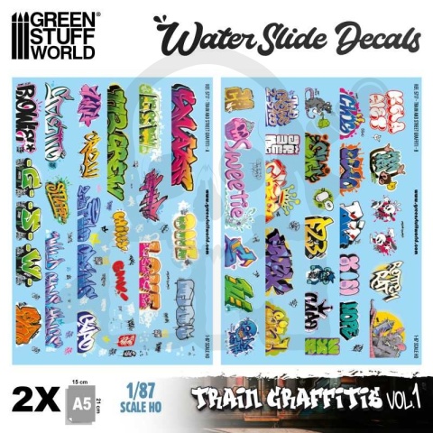 Model railway graffiti decals 1:87 HO (Set-1) kalkomanie na pociągi