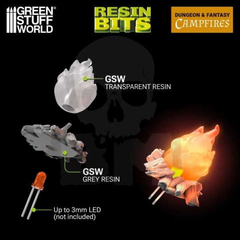 3D printed set - Campfires for 3mm LEDs 1:48-1-35 - ogniska 5 szt.