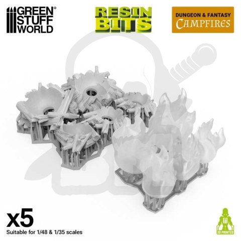 3D printed set - Campfires for 3mm LEDs 1:48-1-35 - ogniska 5 szt.
