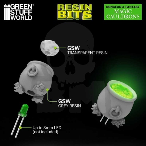 3D printed set - Magic Cauldrons for 3mm LEDs 1:48 - kociołki 5 szt.