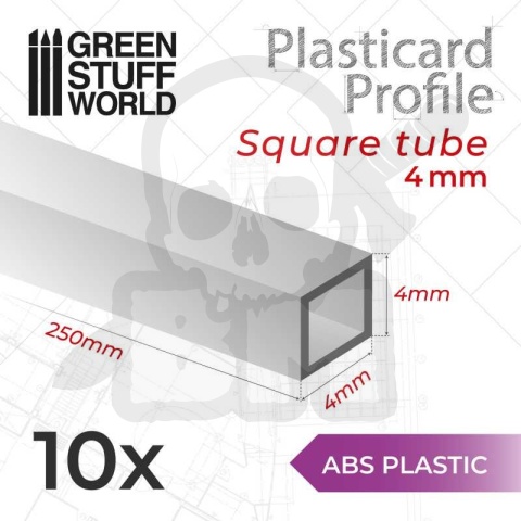 ABS Plasticard - Profile SQUARED TUBE 4mm 10 szt.