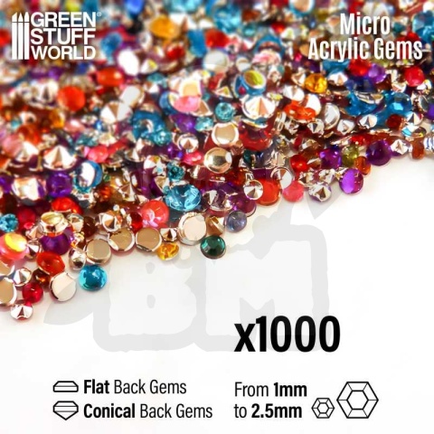 Micro Acrylic Gems - 1mm to 2.5mm klejnoty 1000 szt.