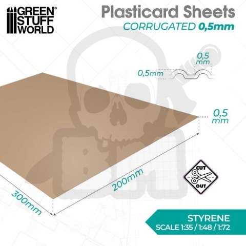 Plasticard - CORRUGATED 0.5mm Textured Sheet - A4