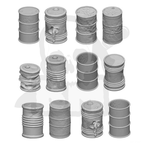 3D printed set Metal Barrels - metalowe beczki na olej 12 szt.