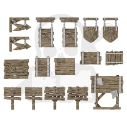3D printed set Wood Signs 1:48-1:35 - drewniane znaki i szyldy 16 szt.