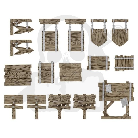 3D printed set Wood Signs 1:48-1:35 - drewniane znaki i szyldy 16 szt.
