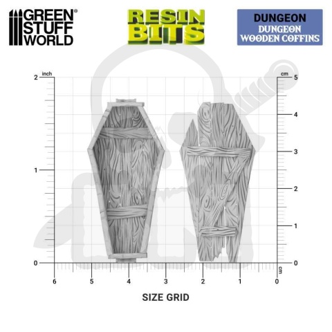 3D printed set Dungeon Wooden Coffins 1:48 - trumny z wiekami 3 kpl