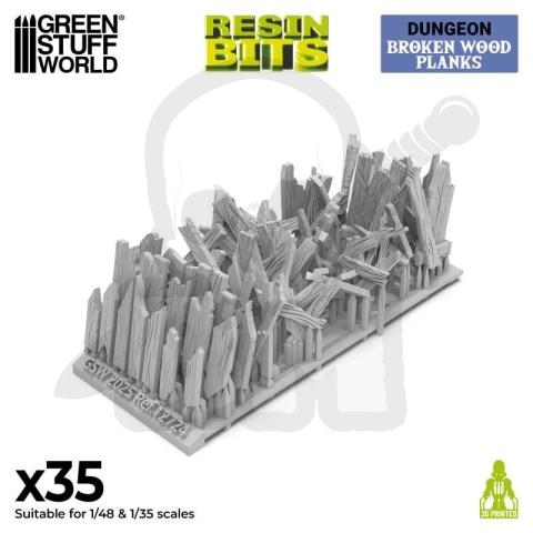 3D printed set Broken Wood Planks 1:48-1:35 - połamane deski 35 szt.