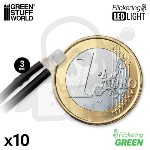 Zielone migoczące diody LED 3 mm 10 szt.