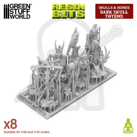 3D printed set - Dark Skull Totems 1:48-1:35 - czaszkowe totemy 8 szt.