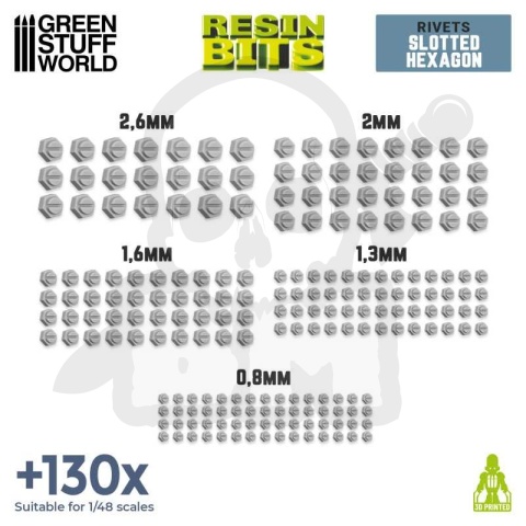 3D Printed Set - Micro Rivets - Hexagon - nity 130 szt.