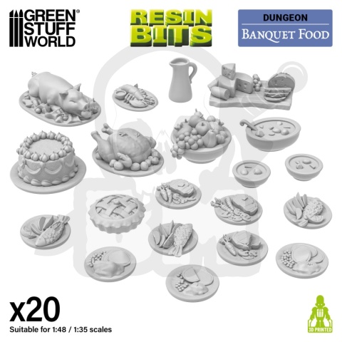 3D Printed Set - Banquet Food 1:48-1:35 - talerze z jedzeniem