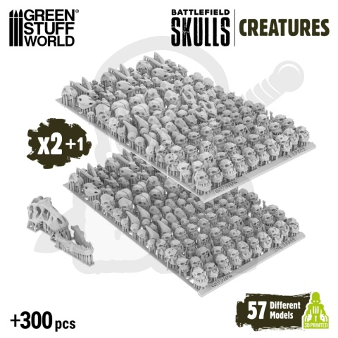3D printed set - 300x Battlefield Creature Skulls 1:48-1:35 trzysta czaszek