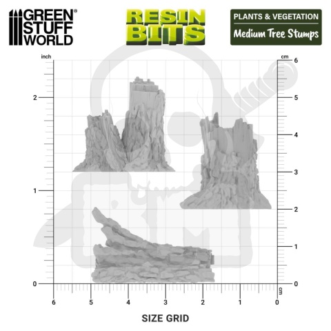 3D printed set - Medium Tree Stumps - średnie pieńki drzew 8 szt.
