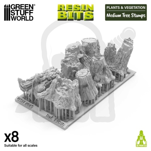 3D printed set - Medium Tree Stumps - średnie pieńki drzew 8 szt.