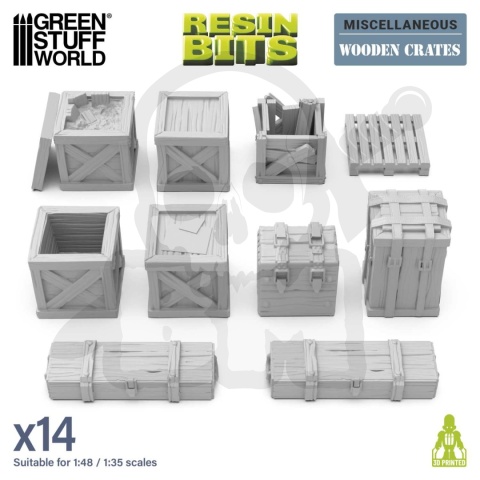 3D printed set - Wooden Crates 1:48 - drewniane skrzynki 14 szt.
