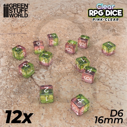 Kostki RPG k6 12 szt. 16mm Clear Pink