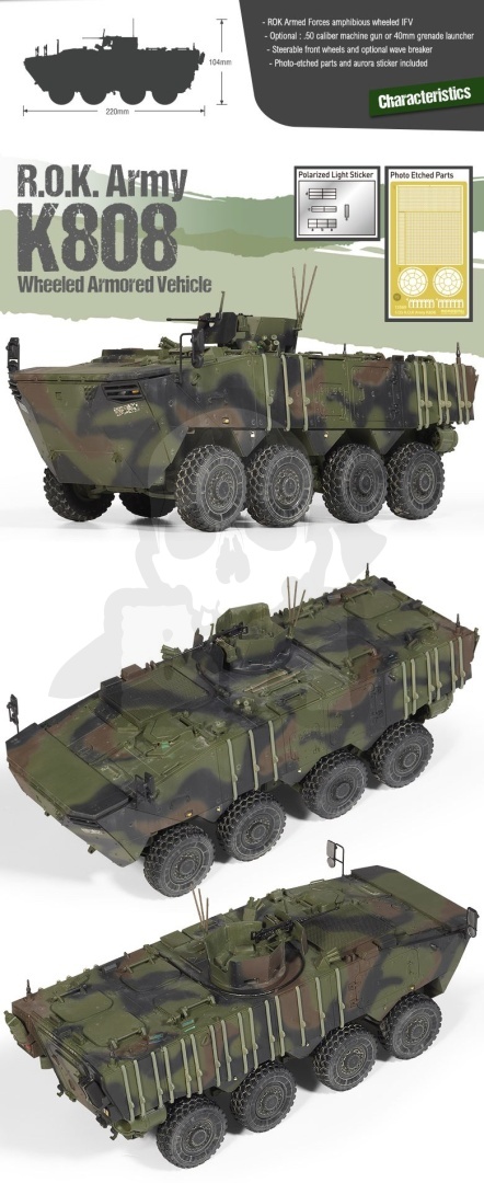 Academy 13569 R.O.K. Army K808 Wheeled Armoured Vehicle 1:35 model transportera opancerzonego