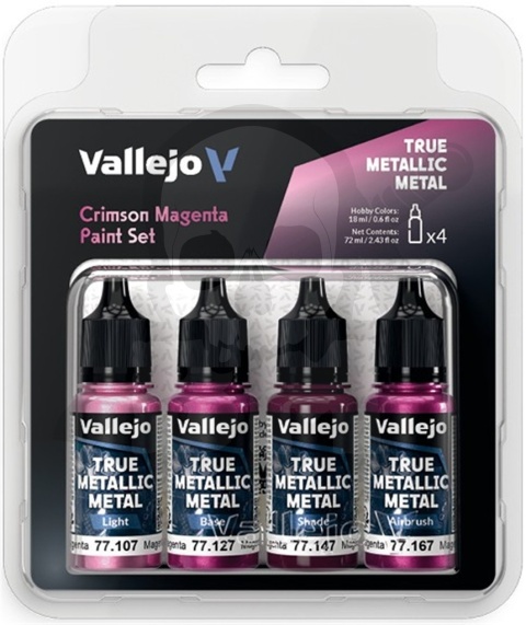Vallejo 77261 True Metallic Metal Zestaw 4 farb Crimson Magenta (4 x 18 ml)