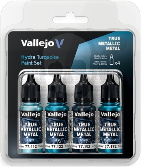 Vallejo 77264 True Metallic Metal Zestaw 4 farb Hydra Turquoise (4 x 18 ml)