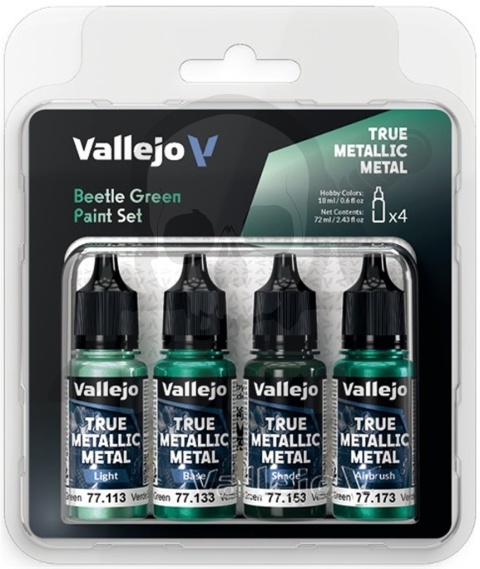 Vallejo 77265 True Metallic Metal Zestaw 4 farb Beetle Green (4 x 18 ml)