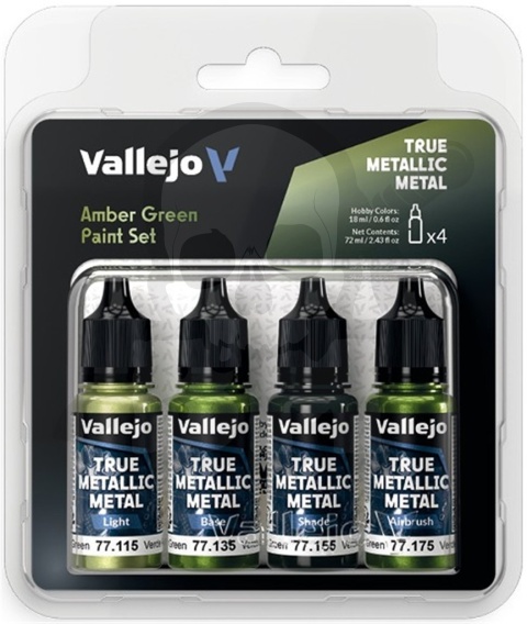 Vallejo 77266 True Metallic Metal Zestaw 4 farb Amber Green (4 x 18 ml)