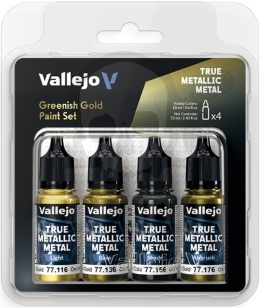 Vallejo 77267 True Metallic Metal Zestaw 4 farb Greenish Gold (4 x 18 ml)