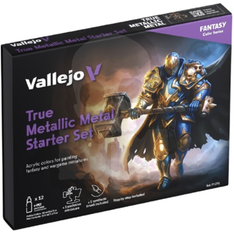 Vallejo 77272 True Metallic Metal - Starter Set 12 farb pędzelek figurka